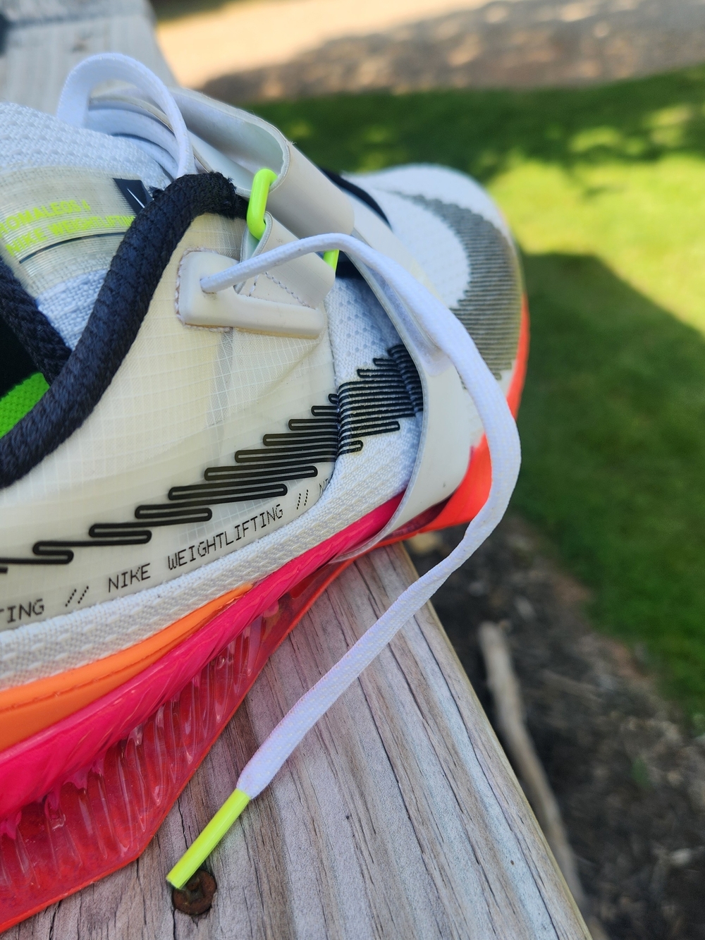 Nike Mens Weightlifting White Sneakers with Neon Orange and Pink Trim - Picture 4 of 12